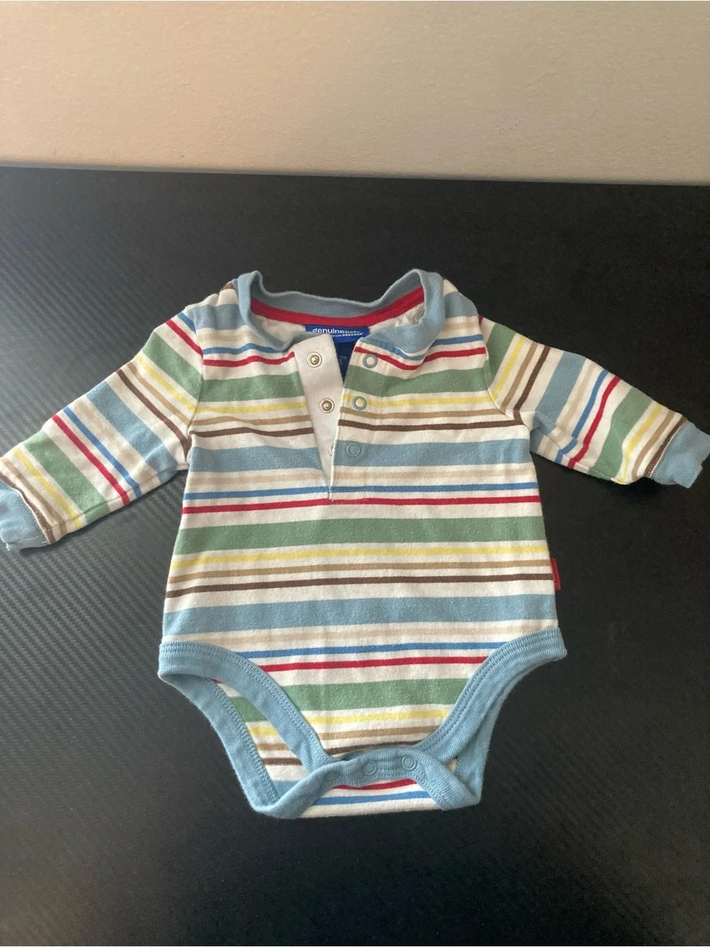 OshKosh B'gosh Striped Long-Sleeve One-Piece in Blue, Green, Red, Yellow, Brown